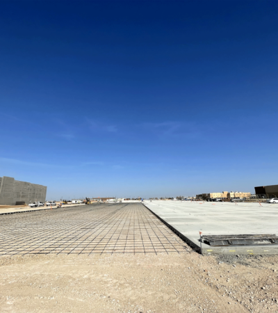 18,630 CY poured in 4 weeks; 250 tons of rebar
